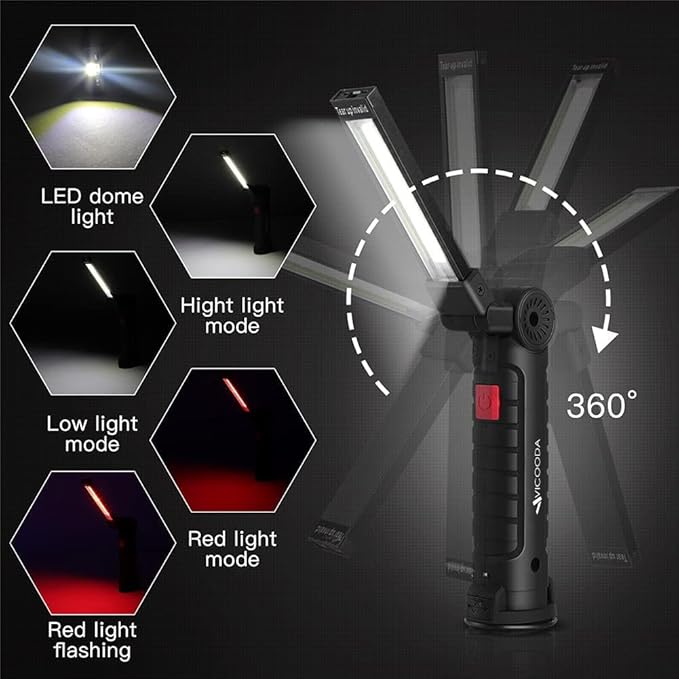 Rechargeable LED Work Light with Magnetic Base, USB 360° Rotating Magnetic Light, 5 Mode Mechanic Flashlight for Car Repair, Emergencies, Tight Areas (3 Pack)