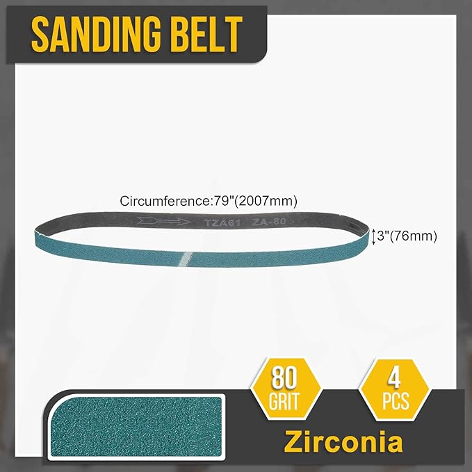 3 x 79 Inch Sanding Belt, 4 Pcs 80 Grit Zirconia Knife Sharpener Belts Work Sharpening for Belt Sander Knife Carving Tool Metal Working