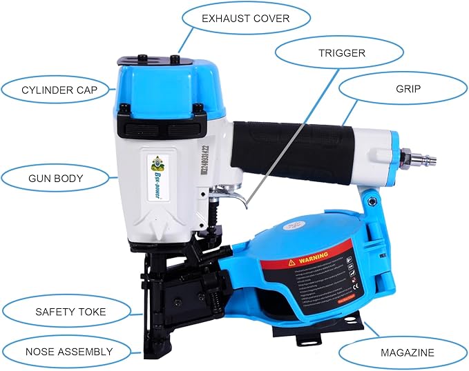 Honduras Style Roofing Nail Gun, 15 Degree CN45N Roofing Nailer 3/4-Inch to 1-3/4-Inch Coil Nails, 120-pcs Load Capacity Coil Nailer