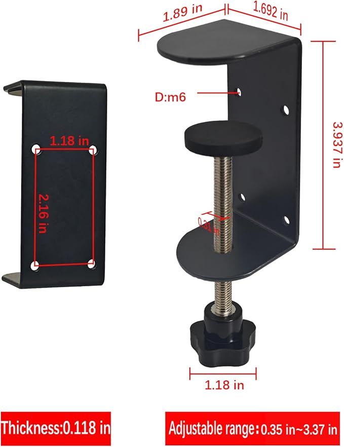 3 inch C-Clamp with Four Small Holes in the back, 2-Pack Adjustable Desk C Clamps for Range 0.35"~3.37", Versatile Clamp for Brake, Parts Assembly, Fastening, Welding, Woodwork, Metal Work