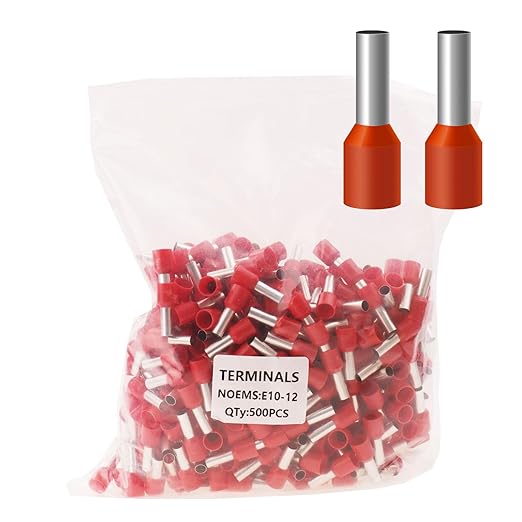 AWG8 Wire Ferrules Terminals, 500pcs AWG8/10.0mm² Red Terminal Connector, Insulated Ferrule Pin Cord End Terminal for Electric, Industrial, Chemical Industry etc.