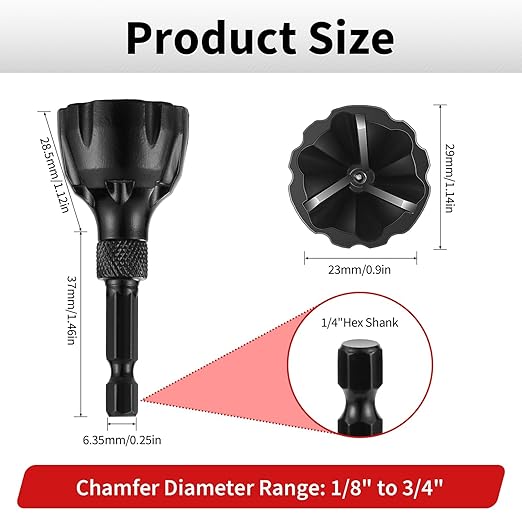 2Pcs Chamfer Tool Bolt Deburring Cutters Tool for Metal with Carbide Blades, Burr Remover Tool for 3D Printing, PVC, Metal Rod, Pipe, Reamer Thread Tool, 1/8'' to 3/4'' Diameter (3~19mm) Chamfer Bit