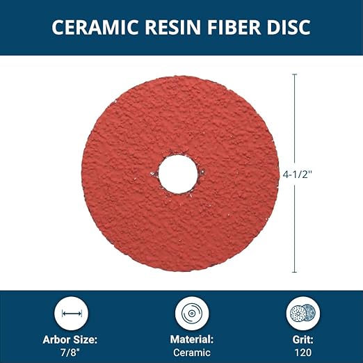 Benchmark Abrasives 4 1/2 Inch Sanding Discs Ceramic Resin Fiber Grinding Disc for Grinding, Stripping on Wood, Fiberglass, Metal, 7/8" Arbor Angle Grinder Sanding Disc, 25 Pack - 120 Grit