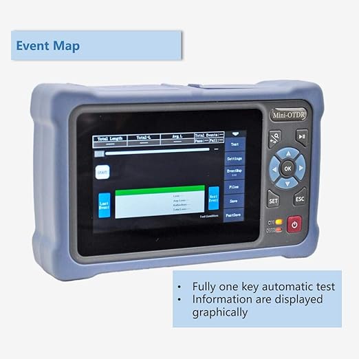OTDR Fiber Tester 1310/1550nm 26/24dB with 4.3-inch Touch Screen, 11-in-1 OTDR SM with VFL OPM OLS Event Map RJ45, FC/UPC SC ST LC Connectors Included