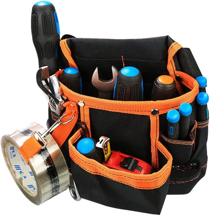 Multifunction Electrician Tool Bag Tool Waist Bag Tool Storage Bag Heavy Duty Tool Bag Tool Carrier for Home Garden Construction (Orange)