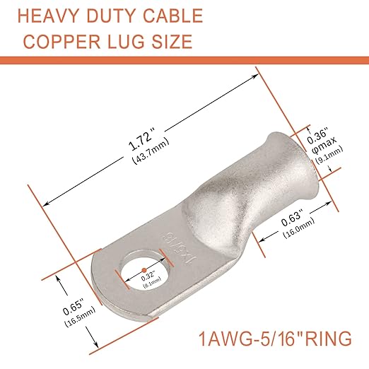 4 Pack 1 AWG 3/8 & 4 Pack 1 AWG 5/16 Lugs Tinned Copper Terminal Lugs & 8 Pieces Ratio 3:1 Waterproof Double Wall Heat-Shrinkable Tube