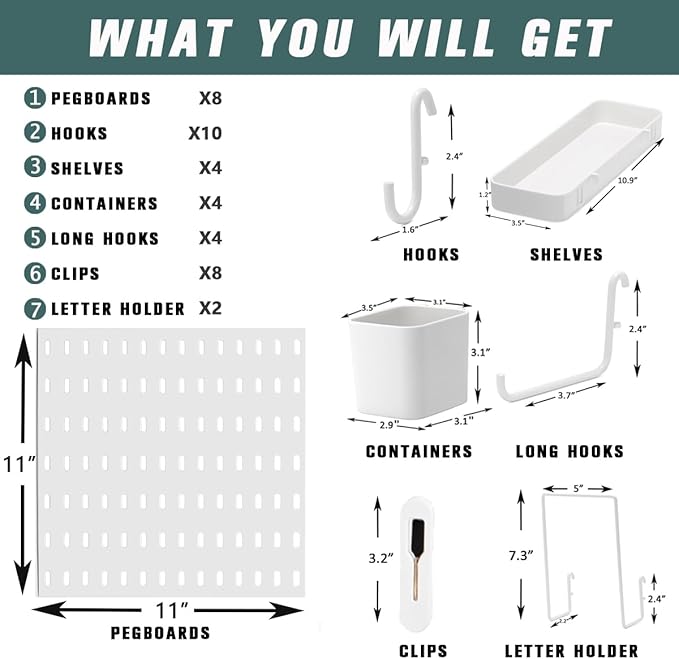 8-Pack 22"x44" Plastic Pegboard Panels Durable Modular Organizer Boards for Wall Storage, Garage, Workshop & Craft Room – Lightweight & Easy to Install