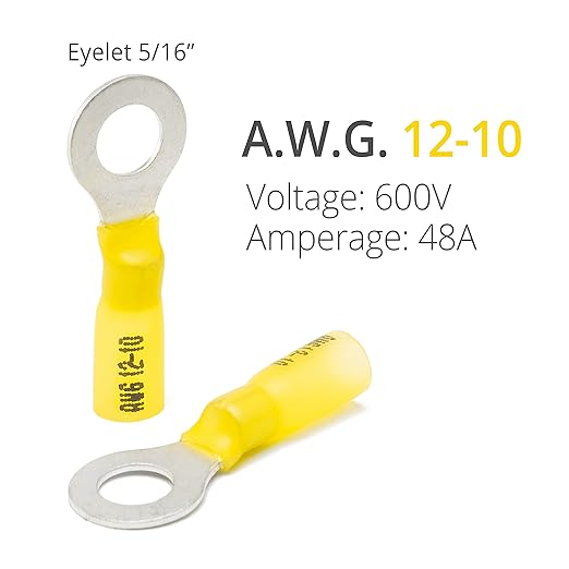 Wirefy 90 PCS Heat Shrink Ring Terminals 5/16" - a Resistant Ring Connectors - Eyelet Wire Connectors - Yellow 10-12 AWG