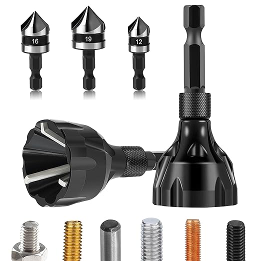 5Pcs Tungsten Carbide Chamfering Drill Bit for 1/8”-3/4”(3mm-20mm), Deburring External Chamfer Tool for Metal, Remove Burr Tools Quick Release Hex Shank, Repairing Damaged Screws, Bolts and Fasteners