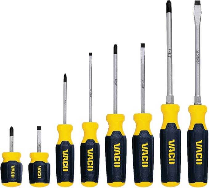VACO VAC7082 8-Piece Screwdriver Set, Versatile Phillips and Slotted Drivers, Laser-Etched Precision Blades and Comfort Handles