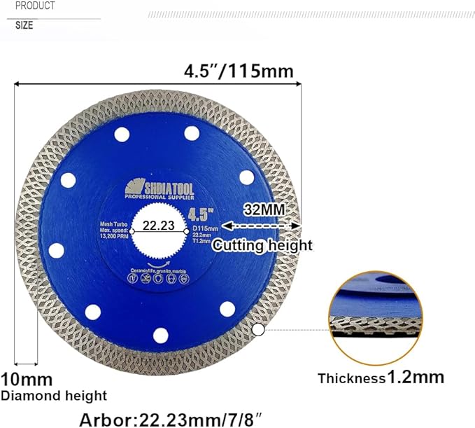 SHDIATOOL 4-1/2 Inch Diamond Saw Blade Cutting Porcelain Tile Ceramic Granite Marble Brick(5-Pack)