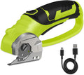 Cordless Electric Scissors, 4V Box Cutter & Cardboard Cutter with Upgrade Blade, LED Light, Safety Lock - Rechargeable Rotary Cutter for Fabric, Leather, Plastic, Crafting, Sewing, Industrial (Green)