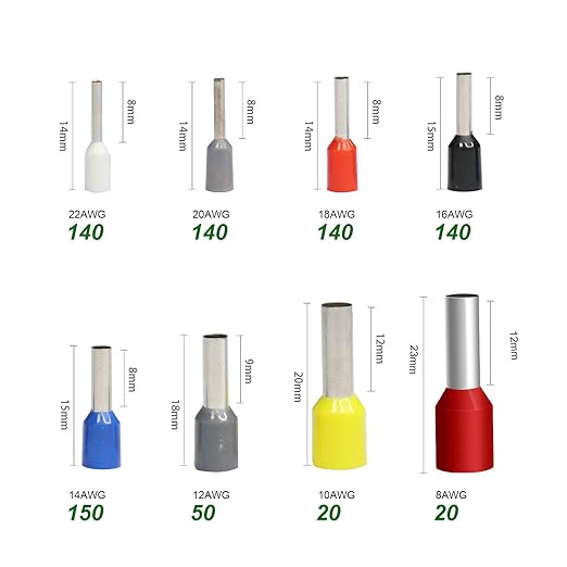 Fidioto 800pcs Wire Ferrules Terminals Kit, AWG 22-8 Terminal Connector Wire Insulated Cord Pin Ends Terminals for Electric, Industrial, Power Control System, etc.
