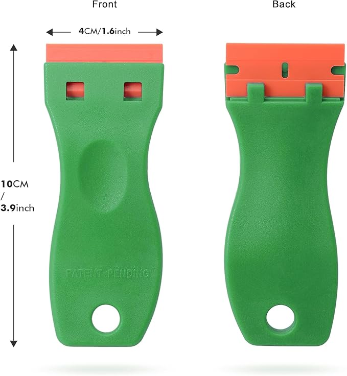FOSHIO Plastic Razor Blade Scraper Include 2PCS Scraper Tool and 100PCS Blades for Gasket Remover, Labels Decal and Adhesive Remover for Windows and Glass,Green