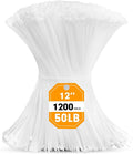 Zip Ties, RAZCC 1200pcs Cable Zip Ties 12 Inch, Heavy Duty White Plastic Wire Ties with 50lb Tensile Strength, Self-Locking Nylon Cable Ties, Wire Management for Indoor and Outdoor