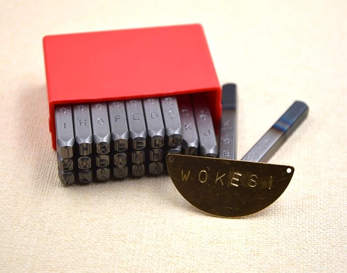 27pcs Heavy Duty Steel Stamp Uppercase Letter 5/32 4mm Hand Stamping Character Mark Code Alphabet Punch Kit for Bracelet Ring Jewelry Sheet Metal Plate Making Mold Die