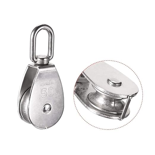 Rocaris 4 Pack M50 Single Pulley Snatch Block Lifting Crane Heavy Duty Swivel Hook 304 Stainless Steel, 3/8" Rope x 2" Sheave, 880lbs Load