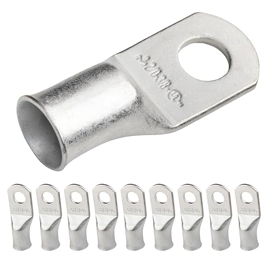 SELTERM 10pcs 2/0 AWG-3/8 Stud Tinned Copper Wire Lugs, Heavy Duty Battery Cable Ends,00 Gauge Ring Terminals, UL Battery Lugs Marine Grade Copper Eyelets Electrical Battery Terminal Connectors