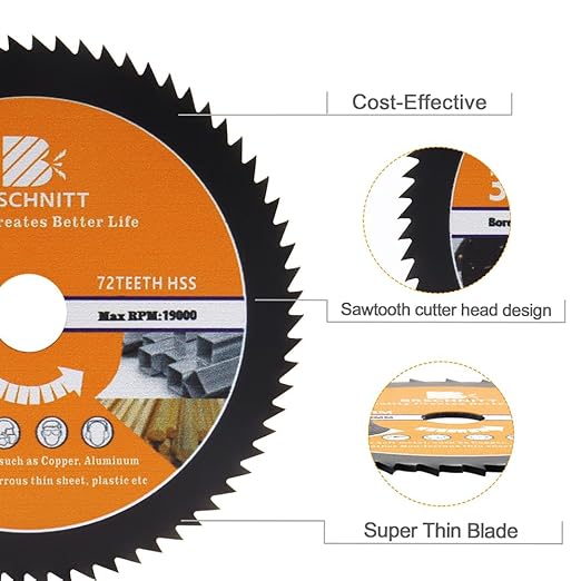 HSS Circular Saw Blade 3inch - BRSCHNITT 72T 10mm Bore Cutting Discs for Wood, Copper, Aluminum, Plastic and Soft Metal