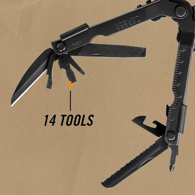 Gerber Gear Multi-Plier 600 - 14-in-1 Multitool with Sheath, Needlenose Pliers, Screwdriver, Serrated Knife, Wire Crimper, Bottle Opener, Can Opener & More - Made in USA - Black with Sheath