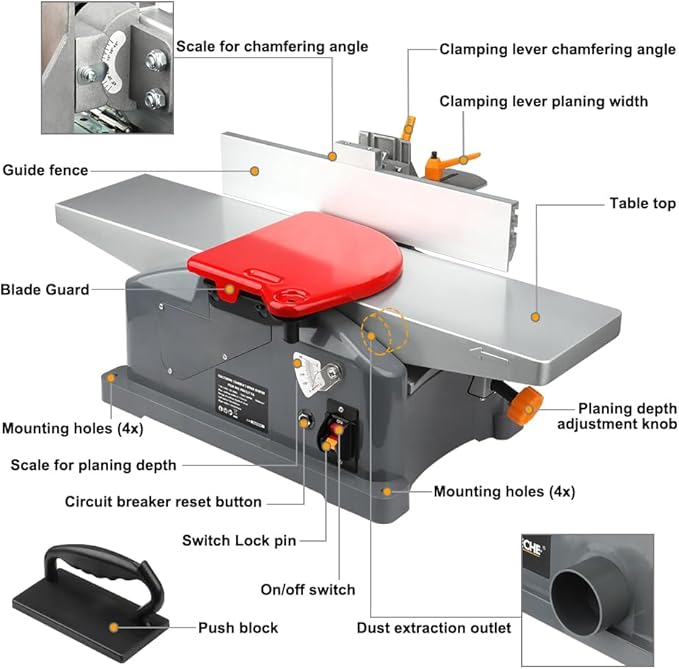 Hoteche 6-Inch Benchtop Jointer - 10.6-Amp Wood Jointer Machine
