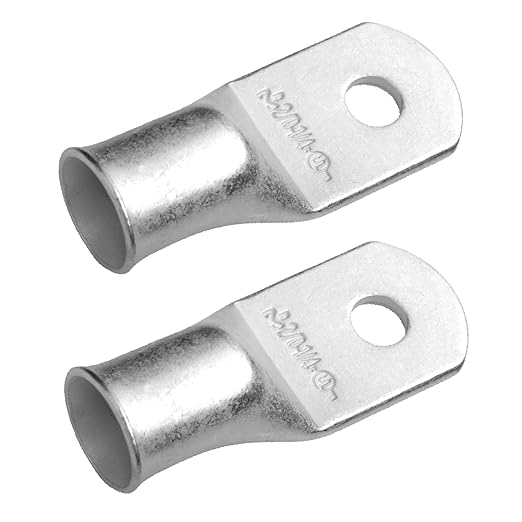 SELTERM 2pcs 2/0 AWG 1/4" Stud Tinned Copper Wire Lugs, Battery Lugs, Ring Terminals, Battery Cable Ends, 00 Gauge Ring Terminal Connectors, UL Marine Grade Electrical Battery Terminal Connectors