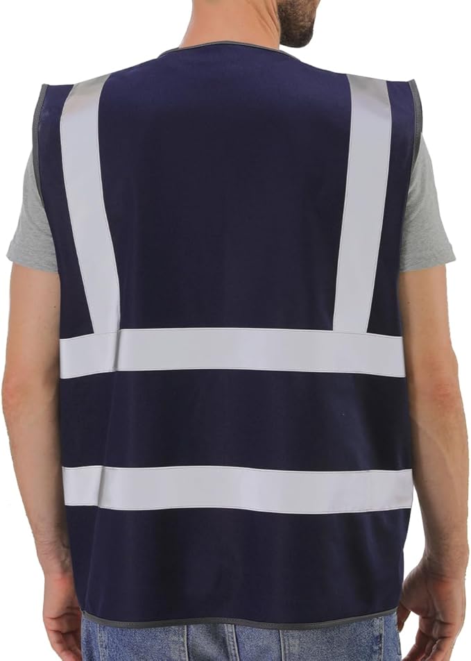 Dib Safety Reflective Vest High Visibility with Pockets and Zipper, Navy M