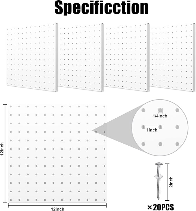 Peg Board, 4 Pack Metal Pegboard Panels White Pegboards Wall Organizer with Bent Frame Large Heavy Duty Peg Board for Walls Home, Garage Tool Storage, Office Organization, Craft Room, Kitchen