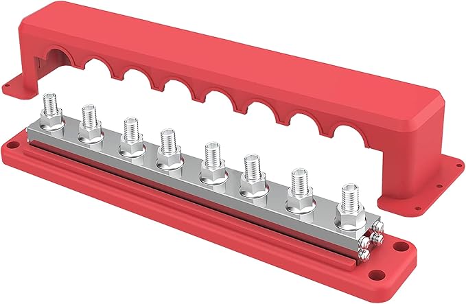 IZTOSS 12 V Bus Bar Terminal Block 8 x 3/8"(M10) Terminal Studs,Battery Bus Bar Max 600 V AC 48 V DC Positive & Negative Battery Distribution Block for Battery Marine RV Truck