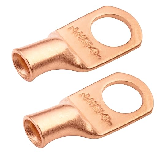 SELTERM 2pcs 6 AWG 3/8" Stud Copper Wire Lugs, Battery Lugs, Ring Terminals, Battery Cable Ends, 6 Gauge Ring Terminal Connectors, UL Heavy Duty Bare Copper Eyelets Battery Terminal Connectors