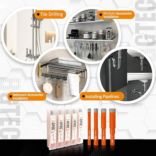 Dry Diamond Drill Bit Set,BGTEC 5pcs 3/8" 10mm Hole Saw for Granite,Marble,Masonry, Concrete, Tile/Ceramic, Glass, Hard Plastic,Vacuum Brazed Diamond Core Drill Bit Kit