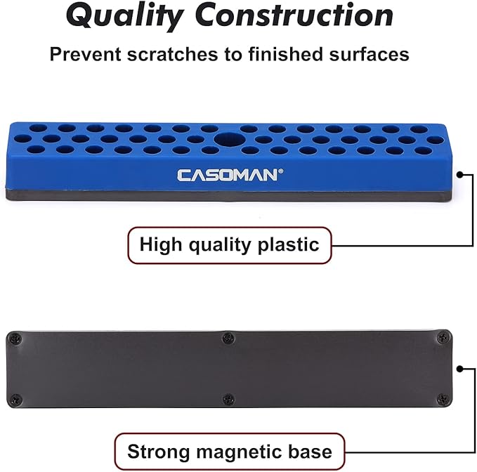 CASOMAN 1/4" Hex Bit Organizer with Magnetic Base - Blue, 43 Hole Bit Organizer with Strong Magnetic Base, Magnetic Bit Organizer for Your Specialty