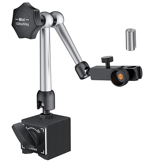 Neoteck 132lbs/60kg Max Pull Steel Magnetic Base for Digital Dial Indicator with 3/8 inch (9.52mm) Clamping Hole Adjustable Test Indicator Holder Weighs 671g Widely Used in 3D Printer and Lathe