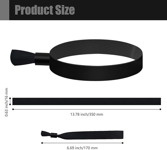 100 Pcs Cloth Event Wristband, Disposable Wristbands for Events, Colored Wristbands Events,for Lightweight Concert,Club Entrance Wrist Strap Party Wristband Event (Color : Black)