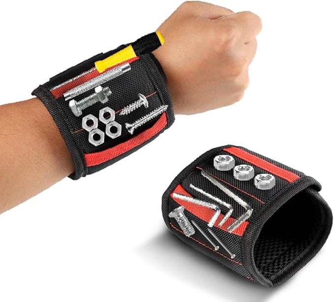 Magnetic Wristband for Holding Screws, Nails & Tools, Strong Magnets Holding Screws,Nails,Drill,Bits,Screwdriver, Gadgets Tools for Men,Dad Father and Husband, Built-in 15 Magnets-Brown