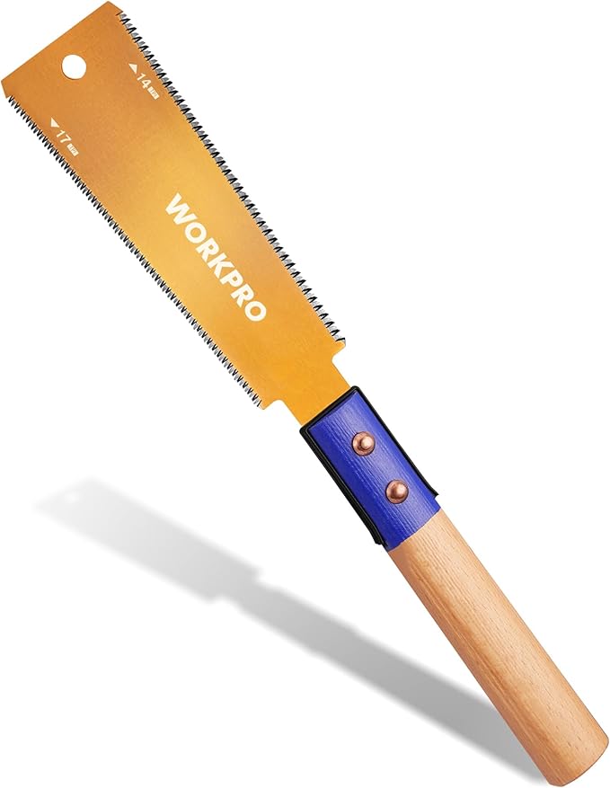 WORKPRO 6 Inch Japanese Pull Saw, Double-Edged Hand Saw for Wood Cutting with 14&17 TPI, SK5 Flexible Blade, Non-Slip Beech Handle for Woodworking