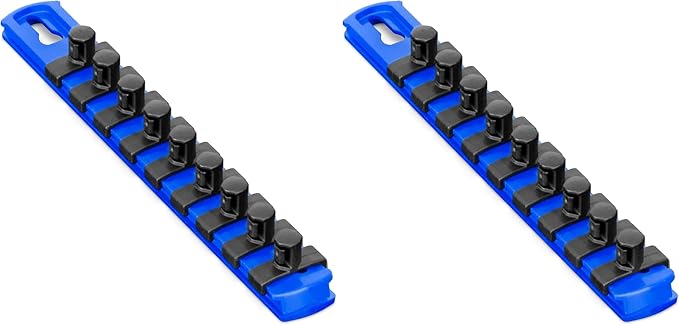 ERNST 8-Inch Magnetic Socket Organizer with 9 3/8-Inch Twist Lock Clips, Blue (8408M-Blue-3/8) (Pack of 2)