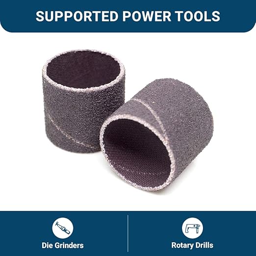 Benchmark Abrasives 1" x 1" Aluminum Oxide Abrasive Spiral Bands for Rotary Tools, Drum Sleeves for Sanding Deburring Blending Polishing on Metals Plastic Wood Rubber (10 Pack) - 80 Grit