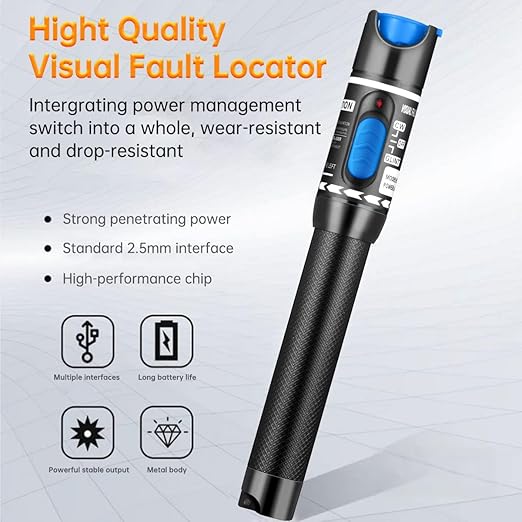 Moocci 3 Pcs Visual Fault Locator Fiber Optic Tester - VFL Fiber Optic Cable Tester Meter with FC to LC Adapter - Tools Kit for FC/SC/ST/LC Connector,Network Cable Test - Green Blue Black