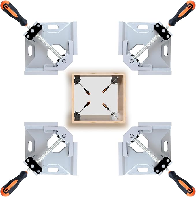 4PCS 90° Right Angle Corner Clamps – Heavy Duty Aluminum Alloy Adjustable Woodworking Clamps with 2.75" Jaw Opening for Welding, Cabinets, Picture Frames, Furniture Assembly, DIY Projects