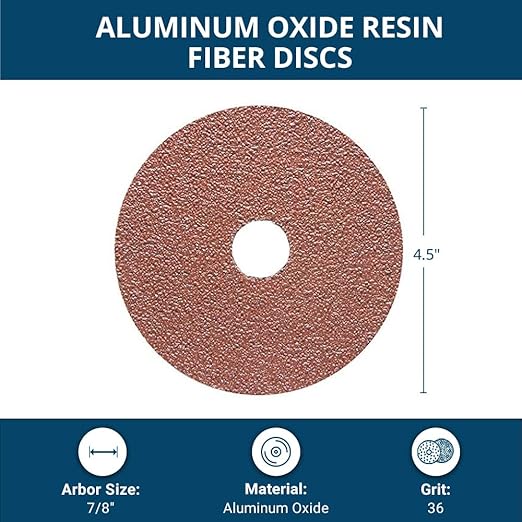 Benchmark Abrasives 4 1/2 Inch Sanding Discs Aluminum Oxide Resin Fiber Grinding Disc for Grinding, Stripping on Wood, Fiberglass, Metal, 7/8" Arbor Angle Grinder Sanding Disc, 25 Pack - 36 Grit
