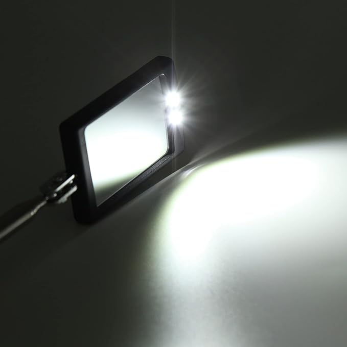 Telescopic Inspection 360 ° Mirror Kit with Light - Rectangular & Round extendable Mirrors ，Inspection Light- 34" Extended - 2 Pack