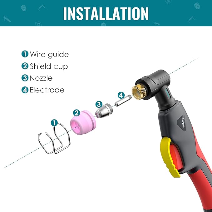 Pilot Arc Plasma Cutting Torch, AG60P 4 Meters High Frequency Air Plasma Cutting Torch AG60P Suitable for Plasma Cutter BTC500DP, BTC650DP, CUT55P (Red)