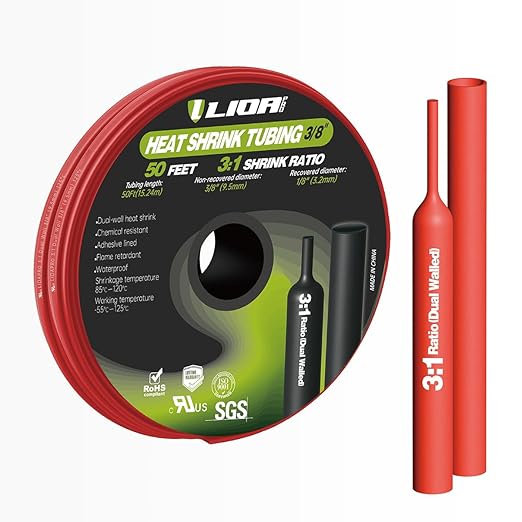 Adhesive Lined Marine Grade 3:1 Heat Shrink Tubing for Automotive and Industrial Use Durable Heat Shrink Tubing Provides Excellent Protection and Insulation Suitable,1/8'' Red