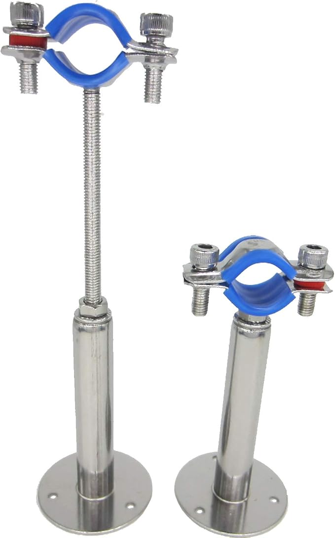 Stainless Steel Adjustable Pipe Clamp Bracket - Wall/Ceiling Mount Support for 3/4-Inch (25mm) Pipe, Heavy-Duty Rustproof Brackets with Screws, Extended Type, Set of 2