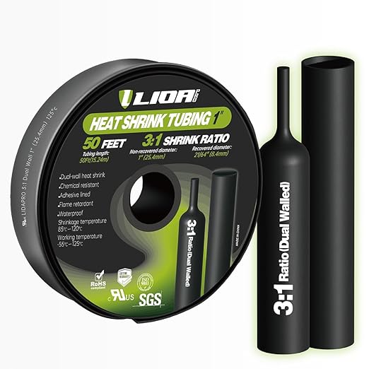 Heat Shrink Tubing 50 Feet Roll, 3:1 Ratio Adhesive Lined Marine Grade Shrink Wrap Tubing,Industrial Heat Shrink Tube Electrical 1 inch Black