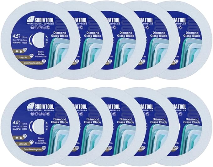 SHDIATOOL Diamond Glass Cutting Disc 4-1/2-Inch Saw Blade, Ultra-Thin Cut Off Wheel for Tile Ceramic Porcelain Marble 115mm (10 of Pack)