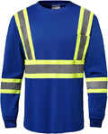 Hi Vis Safety Long Sleeve Shirts，High Visibility Class 3 T Shirts with Reflective Strips and Pocket, Quick Dry Mesh Construction Work Shirt for Men/Women (Blue,3XL)
