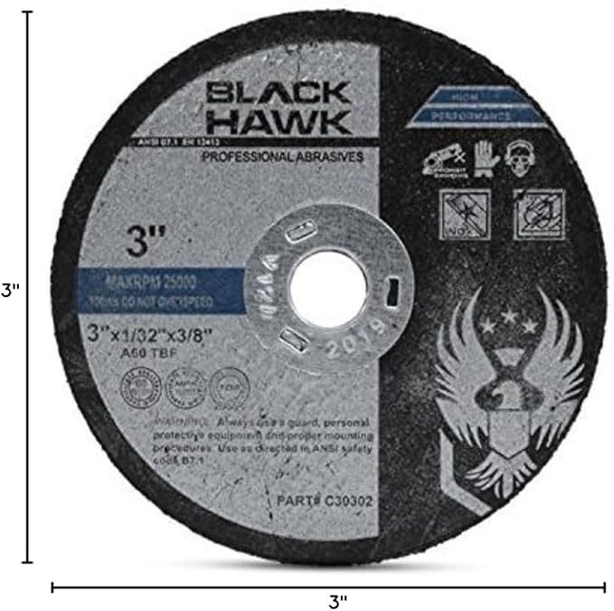 BHA Metal and Stainless Steel Cut Off Wheels for Die Grinders, 3” x 1/32” x 3/8” - 25 Pack