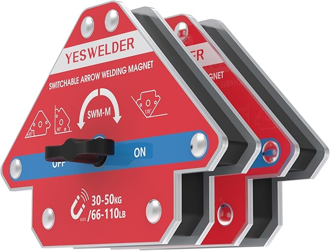 YESWELDER Switchable Arrow Welding Magnet 2 Pieces 66-110LBs On/Off Switch Arrow Magnetic Welding Holder